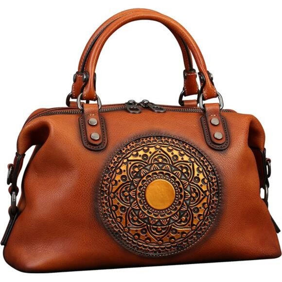 Leather Handbag for Women Genuine Leather Purses Retro Mandela Crossbody